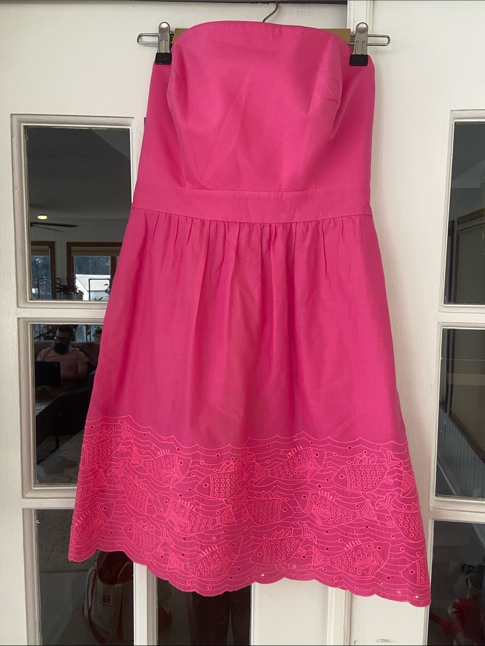 Vineyard Vines Strapless Bright Pink Fish Eyelet Hem Dress